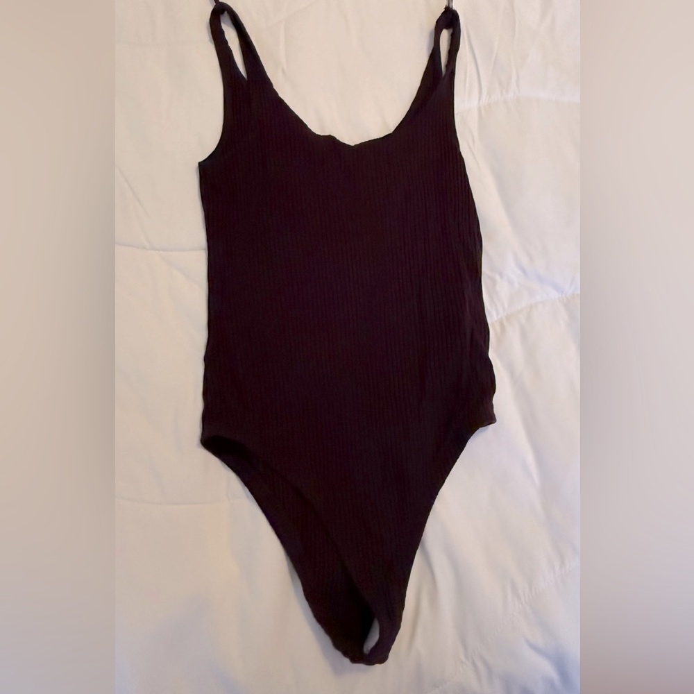 Dark Purple Pull and Bear Low Cut Bodysuit